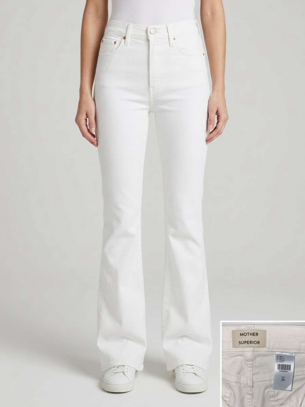 MOTHER Superior The Scooter Skimp High Rise Flare Jeans Natural Selection White